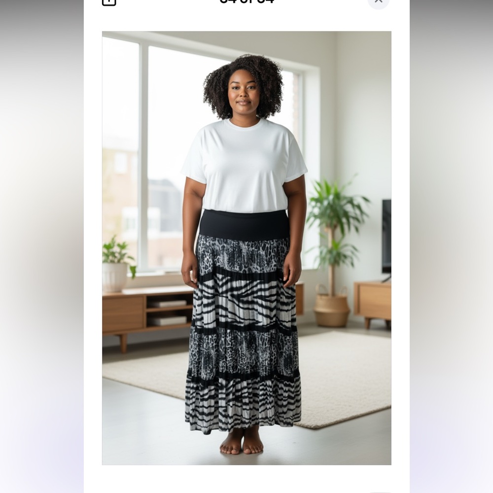 NWOT Chico's Size 1 Black and White Animal Print Maxi Skirt - Picture 1 of 6